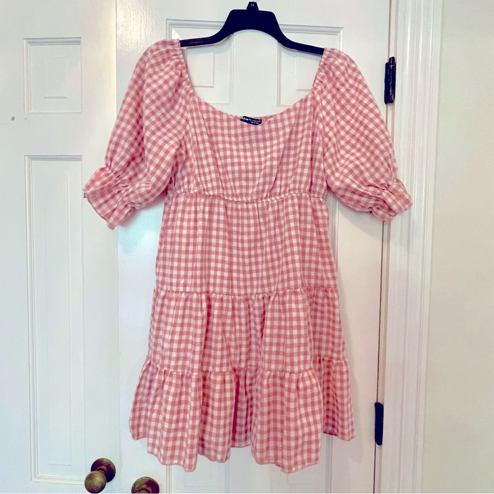 SHEIN size L pink and white gingham dress